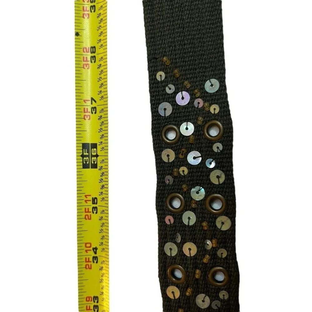 Boho Sequin Belt Y2K Hippie Festival Olive Green Earth Tone 90s Capsule Wardrobe